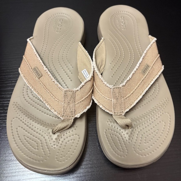 Crocs Men's Santa Cruz Canvas Flip Flops In Khaki Size 10 - Picture 3 of 11